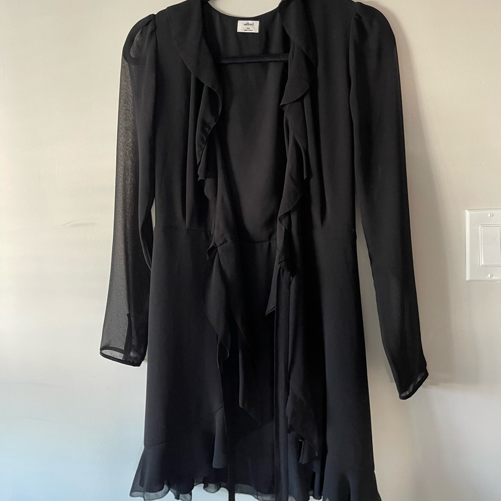WILFRED BLACK LONG SLEEVE WRAP DRESS